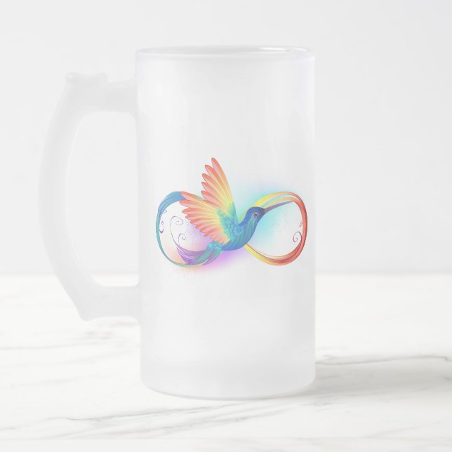 Caneca De Cerveja Vidro Jateado Arco-íris Hummingbird com símbolo Infinito (Esquerda)