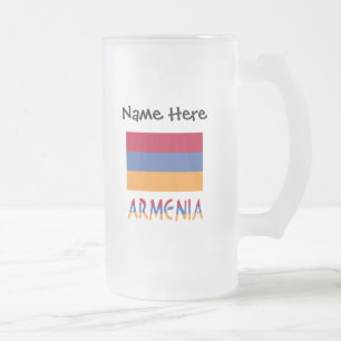 Caneca De Cerveja Vidro Jateado Armênia e Bandeira Armênia Personalizadas