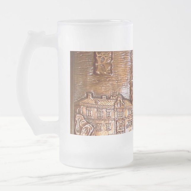 CANECA DE CERVEJA VIDRO JATEADO ARQUITETURA DE POLÔNIA KRAKOW (Esquerda)
