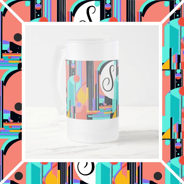 Caneca De Cerveja Vidro Jateado Art Deco Abstrato (Criador carregado)