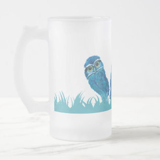 Caneca De Cerveja Vidro Jateado Arte Burrowing azul lunática e adorável da coruja