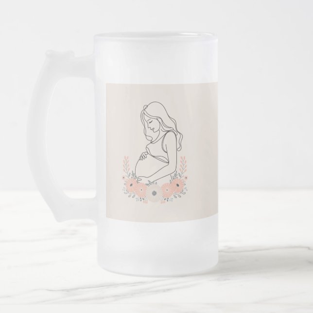 Caneca De Cerveja Vidro Jateado Arte da Linha de Gravidez Serene (Esquerda)