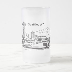 Caneca De Cerveja Vidro Jateado Arte de fronteira estadual de Washington da balsa