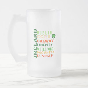 Caneca De Cerveja Vidro Jateado Arte de Metrô de Cidades Irlandesas