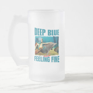 Caneca De Cerveja Vidro Jateado Arte de Sereia de Golfinho Azul Profundo e Sentind