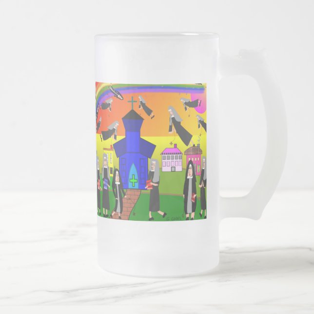 Caneca De Cerveja Vidro Jateado "Arte lunática das freiras de voo" das freiras (Direita)