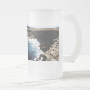 Caneca De Cerveja Vidro Jateado Aruba Oceano Batendo Nas Rochas