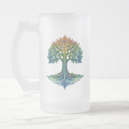Caneca De Cerveja Vidro Jateado Árvore da Vida Mudando o Amanhecer 