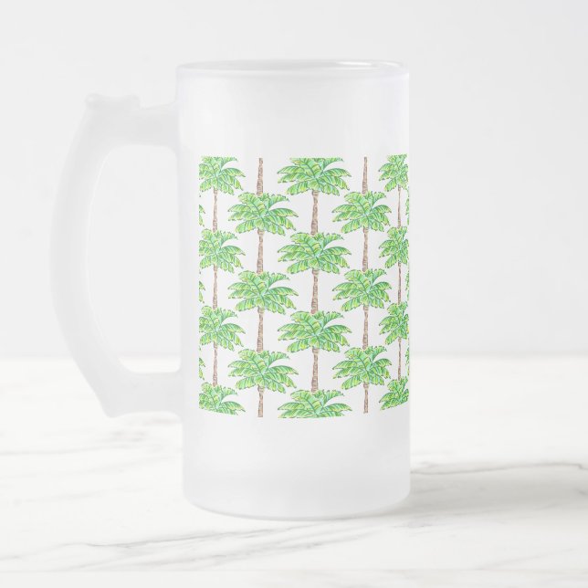 Caneca De Cerveja Vidro Jateado Árvore de Palma Verde da Ilha Tropical (Esquerda)