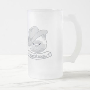 Caneca De Cerveja Vidro Jateado Attitude - gato vaqueiro