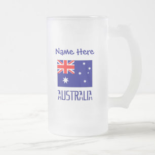 Caneca De Cerveja Vidro Jateado Australia Bandeira Australiana Azul Personalizada
