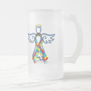 Caneca De Cerveja Vidro Jateado Autismo Consciência Angel Mug