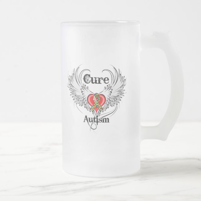 Caneca De Cerveja Vidro Jateado Autismo da cura (Direita)