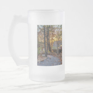 Caneca De Cerveja Vidro Jateado Autumn Woods Sunset Walkway