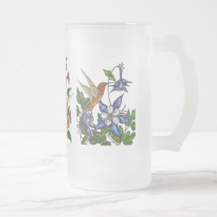 Caneca De Cerveja Vidro Jateado Aves de caça com flores