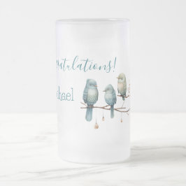 Caneca De Cerveja Vidro Jateado Aves Whimsical em Ramais Chá de fraldas de Pastel