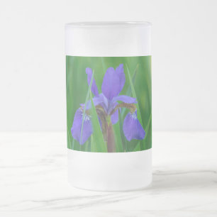 Caneca De Cerveja Vidro Jateado Azul Holandês Entre As Folhas De Vidro De Fosco