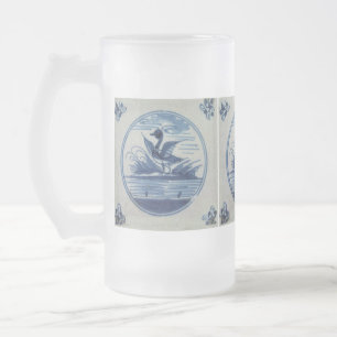 Caneca De Cerveja Vidro Jateado Azulejo Azul Antecipado - Pato na Água