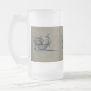 Caneca De Cerveja Vidro Jateado Azulejo Azul Delft Clássico - Fruta
