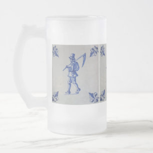 Caneca De Cerveja Vidro Jateado Azulejo Azul Delft - Modelo