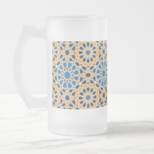 Caneca De Cerveja Vidro Jateado Azulejo Geométrico Marroquino & Padrão Laranja