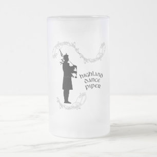 Caneca De Cerveja Vidro Jateado Bagpiper Silhouette