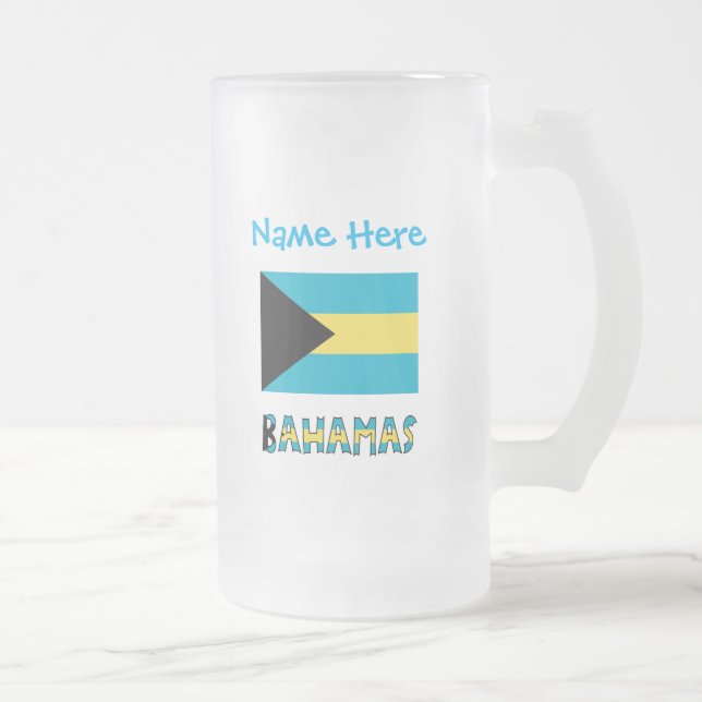 Caneca De Cerveja Vidro Jateado Bahamas Bahamas Bandeira Personalização Azul (Direita)