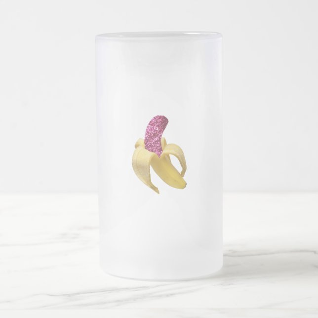 Caneca De Cerveja Vidro Jateado Banana com brilho rosa sujo parece deliciosa (Centro)