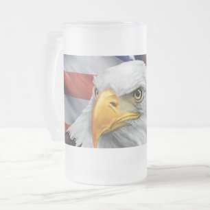 Caneca De Cerveja Vidro Jateado Bandeira Americana Bald Eagle Glass Mug