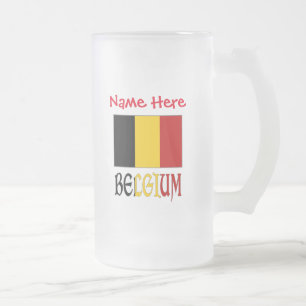Caneca De Cerveja Vidro Jateado Bandeira Belga da Bélgica Vermelha Personalização