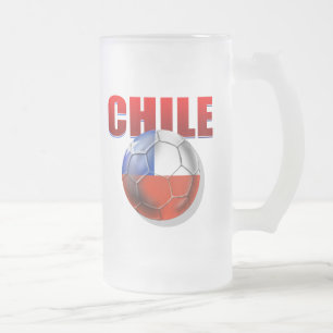 Caneca De Cerveja Vidro Jateado Bandeira da bola de futebol do logotipo do Chile