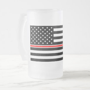 Caneca De Cerveja Vidro Jateado Bandeira da Linha Vermelha Fina: Memorial ao Herói