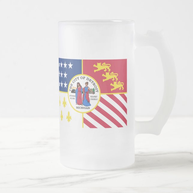 Caneca De Cerveja Vidro Jateado Bandeira de Detroit, Michigan Fosco Glass Beer Mug (Direita)