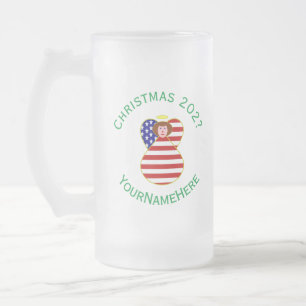 Caneca De Cerveja Vidro Jateado Bandeira de Natal do Anjo Vermelho EUA Personaliza