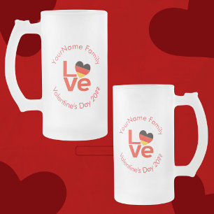 Caneca De Cerveja Vidro Jateado Bandeira do Coração do Amor Vermelho Alemão Deutsc
