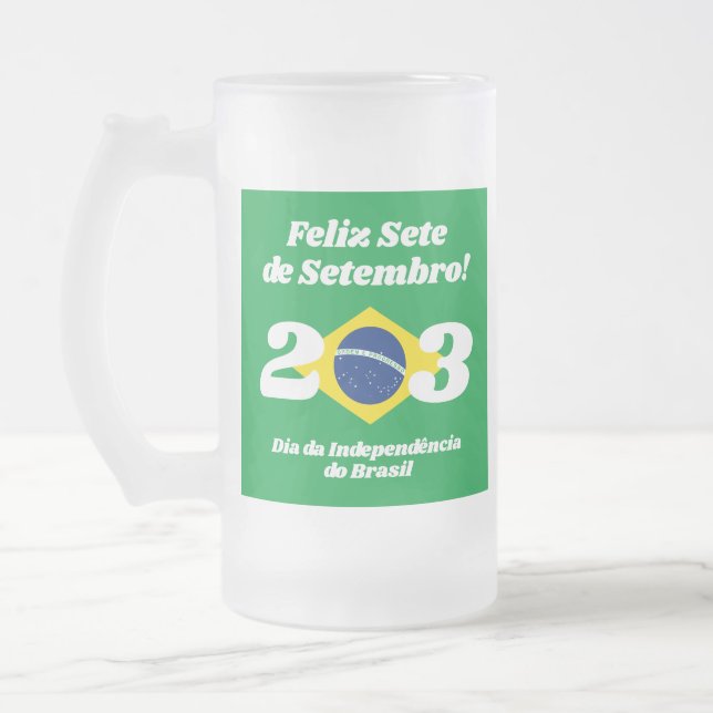 Caneca De Cerveja Vidro Jateado Bandeira do Dia da Independência do Brasil (Esquerda)