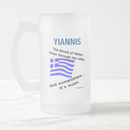 Caneca De Cerveja Vidro Jateado Bandeira Grega Hellas Sangue e Ouzo