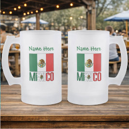 Caneca De Cerveja Vidro Jateado Bandeira Personalizada do México