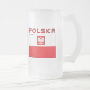 Caneca De Cerveja Vidro Jateado Bandeira polonesa do falcão com Polska