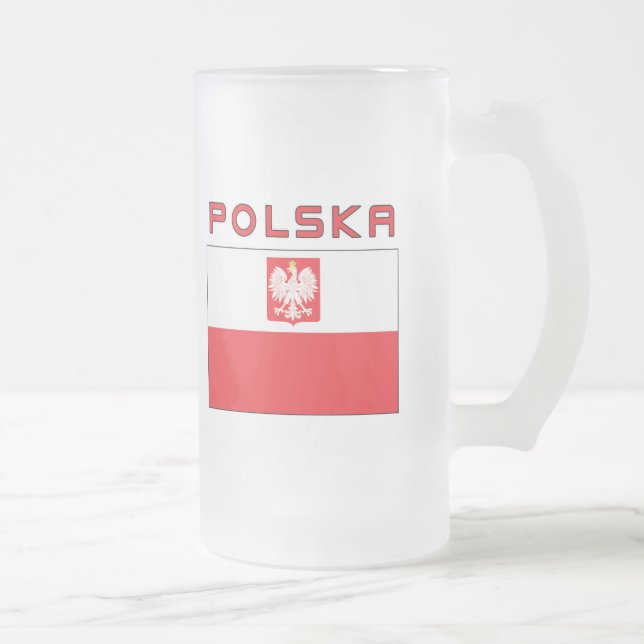 Caneca De Cerveja Vidro Jateado Bandeira polonesa do falcão com Polska (Direita)