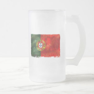 Caneca De Cerveja Vidro Jateado Bandeira Portuguesa - Estilo retro