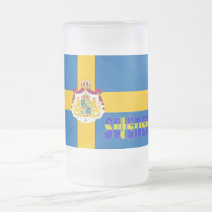 Caneca De Cerveja Vidro Jateado Bandeira sueca