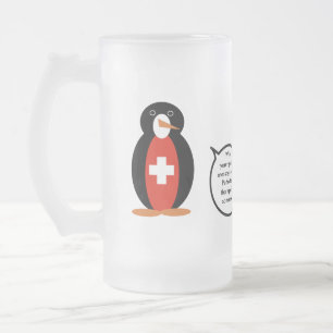 Caneca De Cerveja Vidro Jateado Bandeira Suíça Pinguim Senhora Personalizada