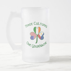 Caneca De Cerveja Vidro Jateado Bandeira Trevo da Sorte Filipina Irlandesa EUA Per
