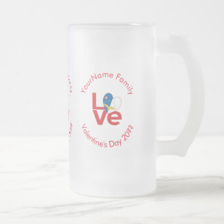 Caneca De Cerveja Vidro Jateado Bandeira Vermelha do Amor dos Açores Personalizada