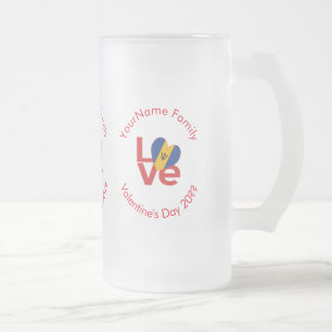 Caneca De Cerveja Vidro Jateado Bandeira Vermelha LOVE Personalizada de Barbadiano