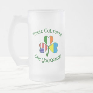 Caneca De Cerveja Vidro Jateado Bandeiras Irlandesas Americanas Ucranianas Trevo P