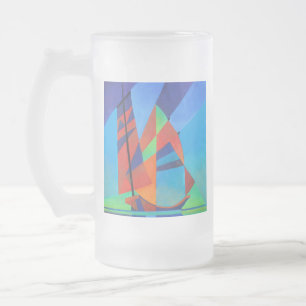 Caneca De Cerveja Vidro Jateado Barco Abstrato Cubist Contra Céu Azul Profundo