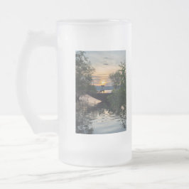 Caneca De Cerveja Vidro Jateado Barco de Pesca Sunrise