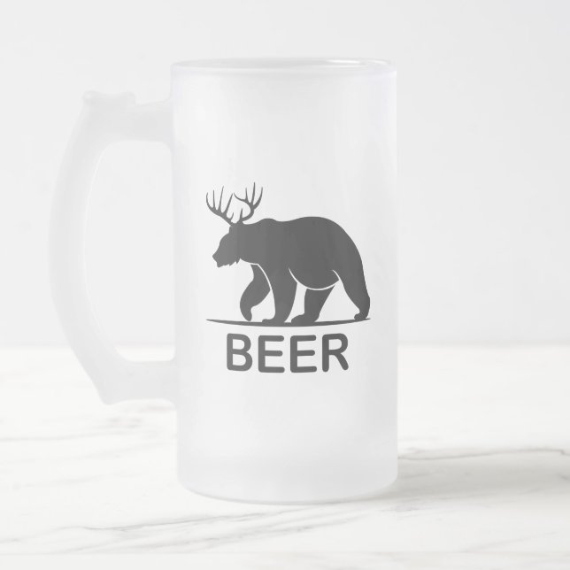 Caneca De Cerveja Vidro Jateado Bear Deer Beer (Esquerda)